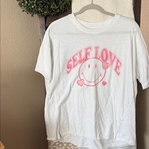 aerie White T-Shirt with Pink Self Love Graphic